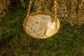 Old scales metal hanging bowl grain millet farmer market trade Royalty Free Stock Photo