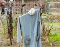 Old scarecrow in vegetable garden