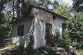 Old creepy scary building at the abandoned summer camp in Ukraine