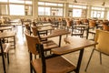 Old scattered chairs in the classroom.Student chair