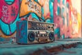 Old school boombox on urban backdrop Royalty Free Stock Photo