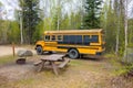 An old school bus converted into a motor home