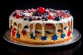 Old school cake, Lambeth style, with red, white and blue patriotic decor, AI generative dessert