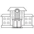 Old-school city school building in contour, isolated object on white background, vector illustration,