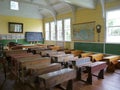 Old school: classroom with desks - h Royalty Free Stock Photo