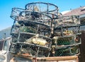 Old school Crab pots in the bed of an old white truck in Bodega Bay, California, Tough truck meant to last