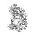 Old School Diving Helmet Tattoo Royalty Free Stock Photo