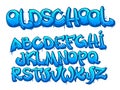 Old school graffiti font. Cartoon alphabet capital letters in street art style with paint smudges and depth effect