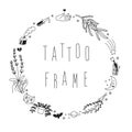 Old school hipster black tattoos vector circle frame.