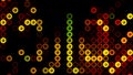 Old school pixels animation flickering on black background. Motion. Colorful running circle snakes, design of retro game