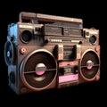 Old school radio tape recorder doodle double cassette. Vintage boombox sound system. 1980s boom box player Generative AI Royalty Free Stock Photo