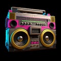 Old school radio tape recorder doodle double cassette. Vintage boombox sound system. 1980s boom box player Generative AI Royalty Free Stock Photo