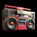 Old school radio tape recorder doodle double cassette. Vintage boombox sound system. 1980s boom box player Generative AI Royalty Free Stock Photo