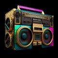 Old school radio tape recorder doodle double cassette. Vintage boombox sound system. 1980s boom box player Generative AI Royalty Free Stock Photo