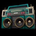 Old school radio tape recorder doodle double cassette. Vintage boombox sound system. 1980s boom box player Generative AI Royalty Free Stock Photo