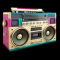 Old school radio tape recorder doodle double cassette. Vintage boombox sound system. 1980s boom box player Generative AI Royalty Free Stock Photo