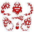 Old school red flame background elements set Royalty Free Stock Photo