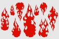 Old school red flame background elements set Royalty Free Stock Photo