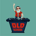 Old school retro party. Senior adult dj with vinyl.