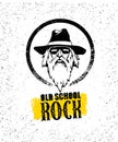 Old School Rock Creative Design Element. Stylish Musician With Beard In Sunglasses Wearing Hat