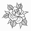 Old School Rose Tattoo Black Outline. Coloring Page Print For T-shirt Postcards Logo Icons. Vintage Traditional Art. Stock Vector