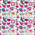 Old school seamless pattern in rockabilly style. Royalty Free Stock Photo