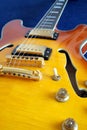 Part of vintage semi-hollow body electric guitar Royalty Free Stock Photo