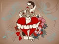 Old-school style tattoo heart with flowers and dagger, Valentine Royalty Free Stock Photo