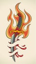 Old-school tattoo - Flaming Dagger