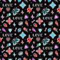 Old school tattoo seamless pattern with love symbols. Design For Valentines Day, Wrapping Paper, Packaging, Textiles Royalty Free Stock Photo