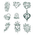 Old school tattoos set: roses, skull, crystal, arrows, swallow