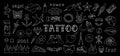 Old school tattoos. Swallow, rose, heart, knife, anchor, skull, hands, flowers, snake. Various old school tattoos