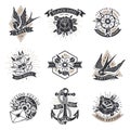 Old school traditional tattoo emblems set Royalty Free Stock Photo