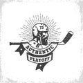 Old-school vintage hockey logo with bearded player Royalty Free Stock Photo