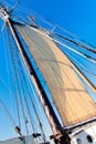 Old Schooner mast, sail and Rope Royalty Free Stock Photo