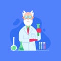 Old Scientist with Flasks and Laboratory Equipment Royalty Free Stock Photo