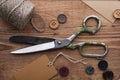 Old scissors and buttons Royalty Free Stock Photo