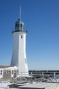 Scituate Lighthouse and part of the Lighthouse Keeper`s residence Royalty Free Stock Photo