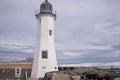 Old Scituate Lighthouse and living quarters in Scituate MA. Royalty Free Stock Photo