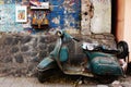 Old scooter parked at side of road, Pune, Maharashtra