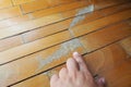 Old, scratched parquet flooring needs maintenance. the parquet is damaged by scratches from prolonged use. Master's Royalty Free Stock Photo