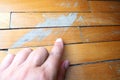 Old, scratched parquet flooring needs maintenance. the parquet is damaged by scratches from prolonged use. Master& x27;s Royalty Free Stock Photo