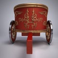 Old scratched roman chariot. on gradient white background. metal wheels and gold decoration. 3D illustration Royalty Free Stock Photo