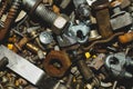 Screws background. heap of tapping screws. work tool. pile of fasteners. bolts and nuts. metal scrape Royalty Free Stock Photo