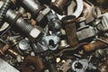 Screws background. heap of tapping screws. work tool. pile of fasteners. bolts and nuts. metal scrape Royalty Free Stock Photo