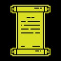Old scroll Pixel silhouette icon with antique paper. Papyrus paper rolled up. Medieval letters and