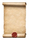 Old scroll with red wax seal 3d illustration Royalty Free Stock Photo