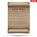 Old Scrolled Paper with last will and testament Royalty Free Stock Photo