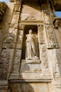 Old sculture at library of Celsus in Ephesus ancient city.