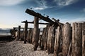 Old sea bridge near forgotten harbor